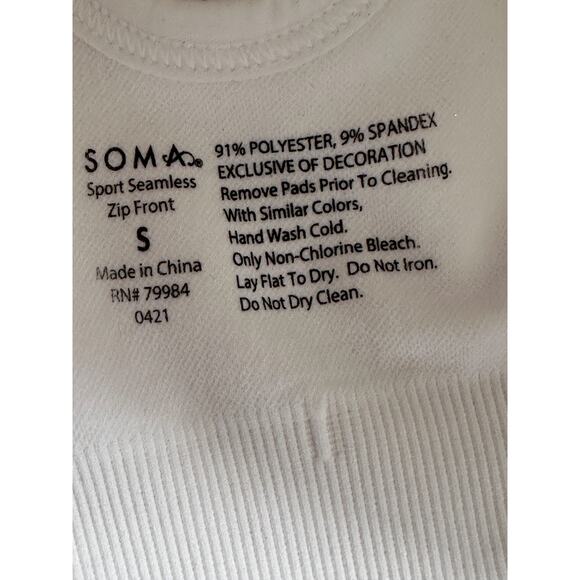 Soma sports bra white size small front zipper medium to high impact athletic - Picture 3 of 3